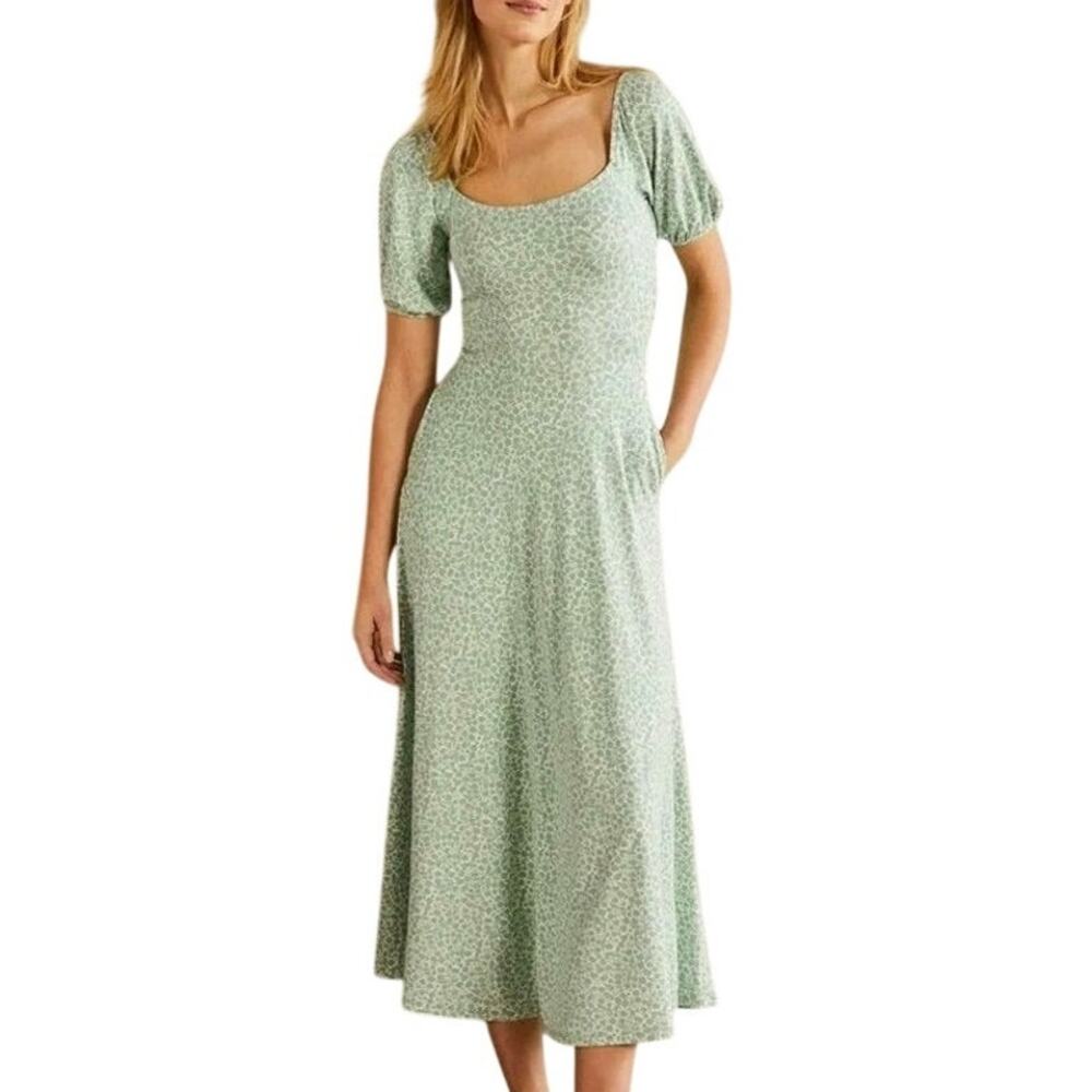 NWT Boden Milkmaid Ditsy Floral Jersey Maxi Dress 12P Green Boho Cottage Prairie